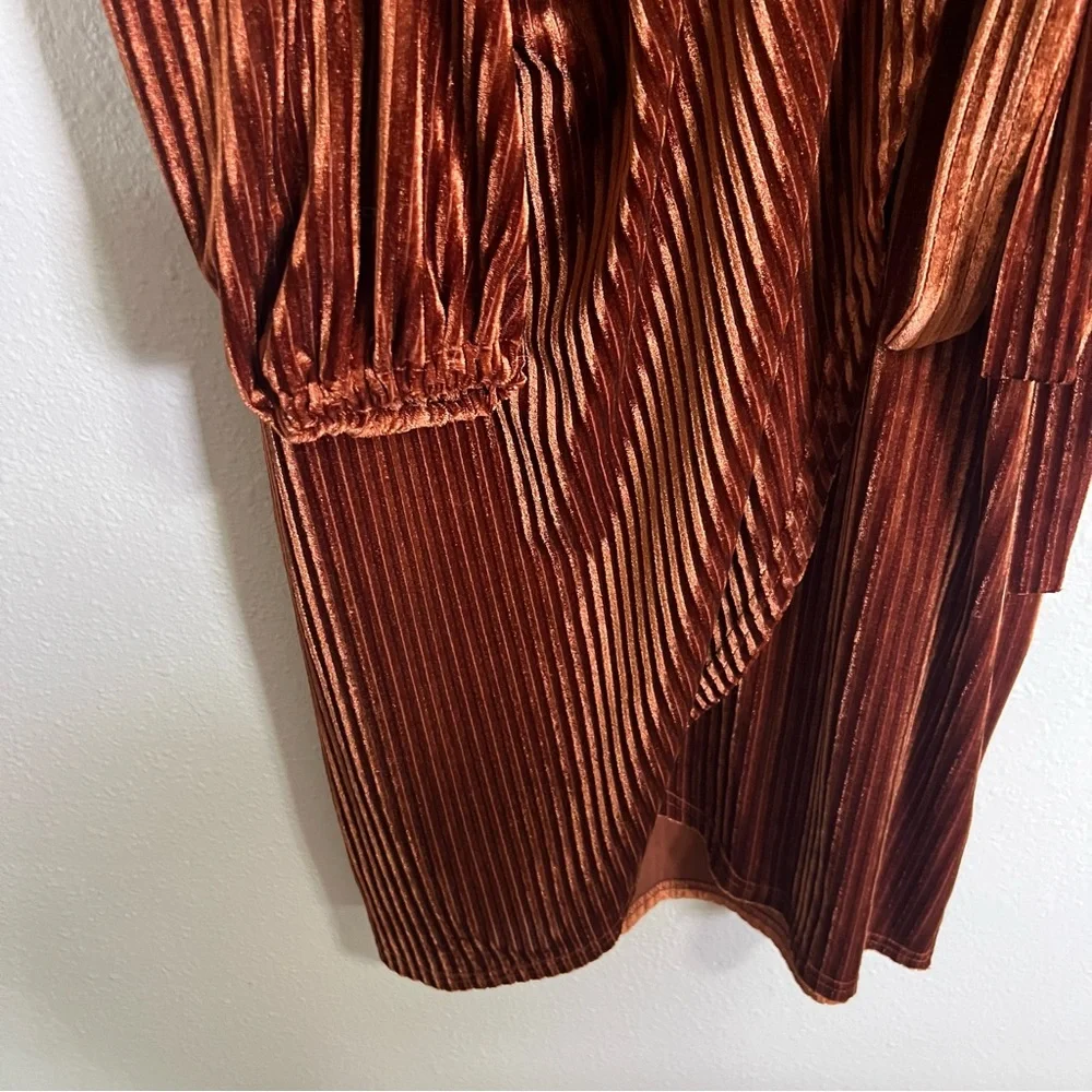 Simpler Rust Velvet Wrap Tie Dress- Size Large - Picture 4 of 7